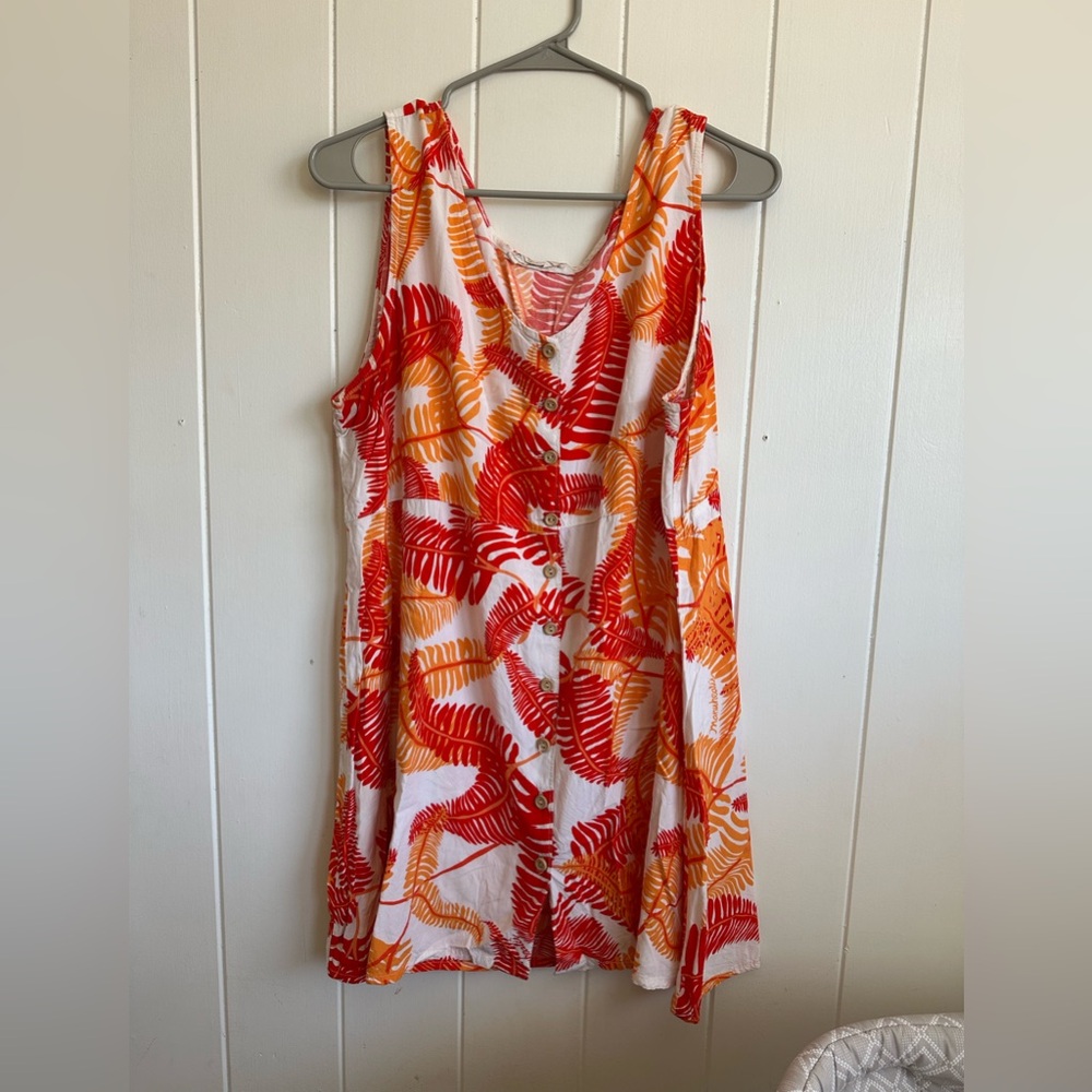 Manuhealii Vintage white tag orange red fern babydoll dress sleeveless size xl
